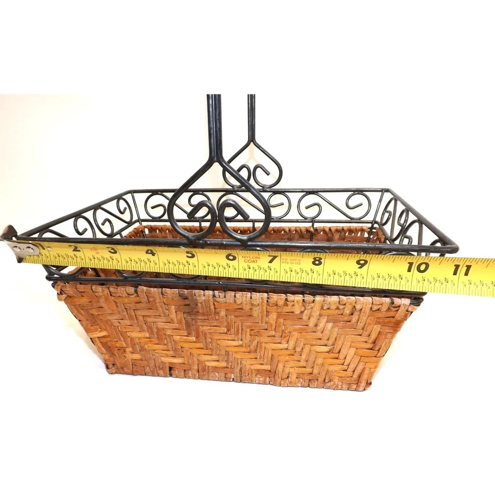 Scrollwork Metal & Woven Wicker Handle Basket - 7x11 x 5